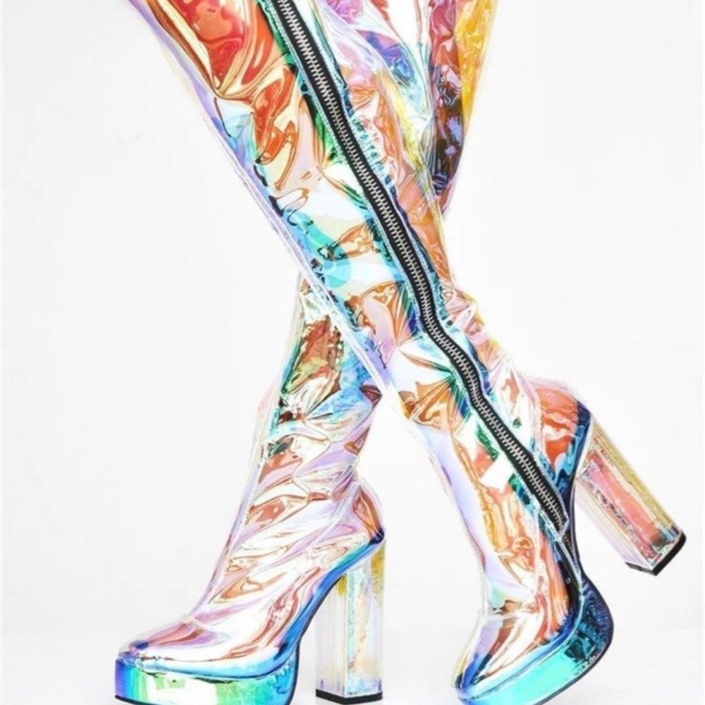 Vinyl Irrisiscent Thigh High Boots